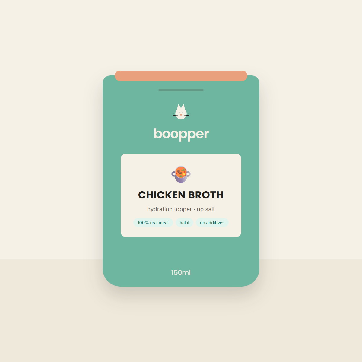 Boopper Chicken Broth hydration topper for cats — sage pouch