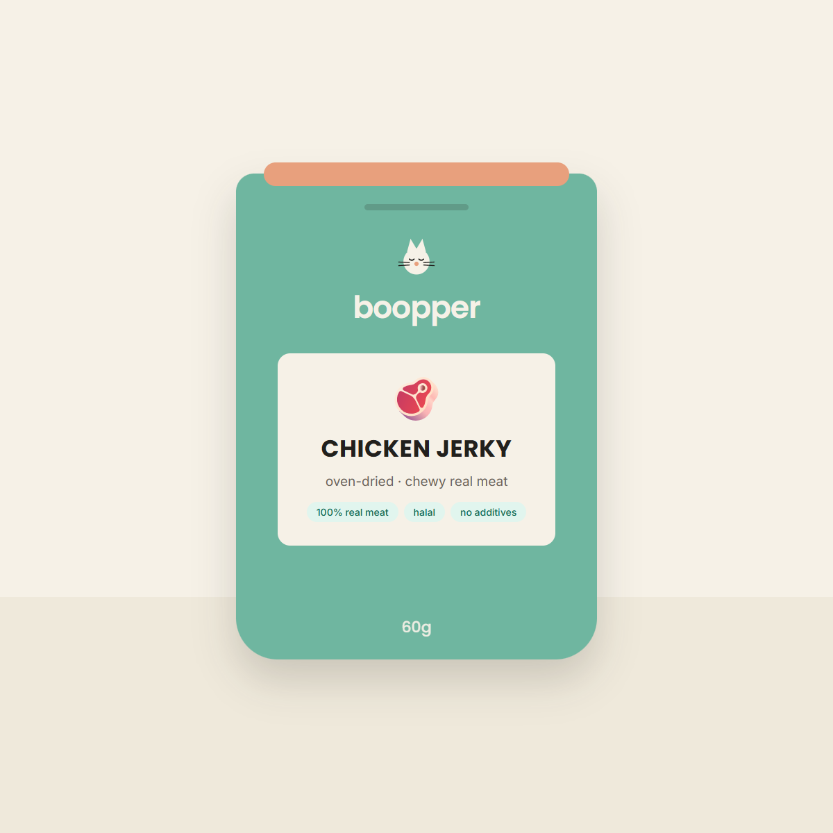 Boopper Chicken Jerky oven-dried cat treats — sage pouch