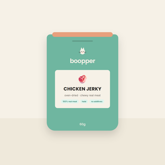 Boopper Chicken Jerky oven-dried cat treats — sage pouch