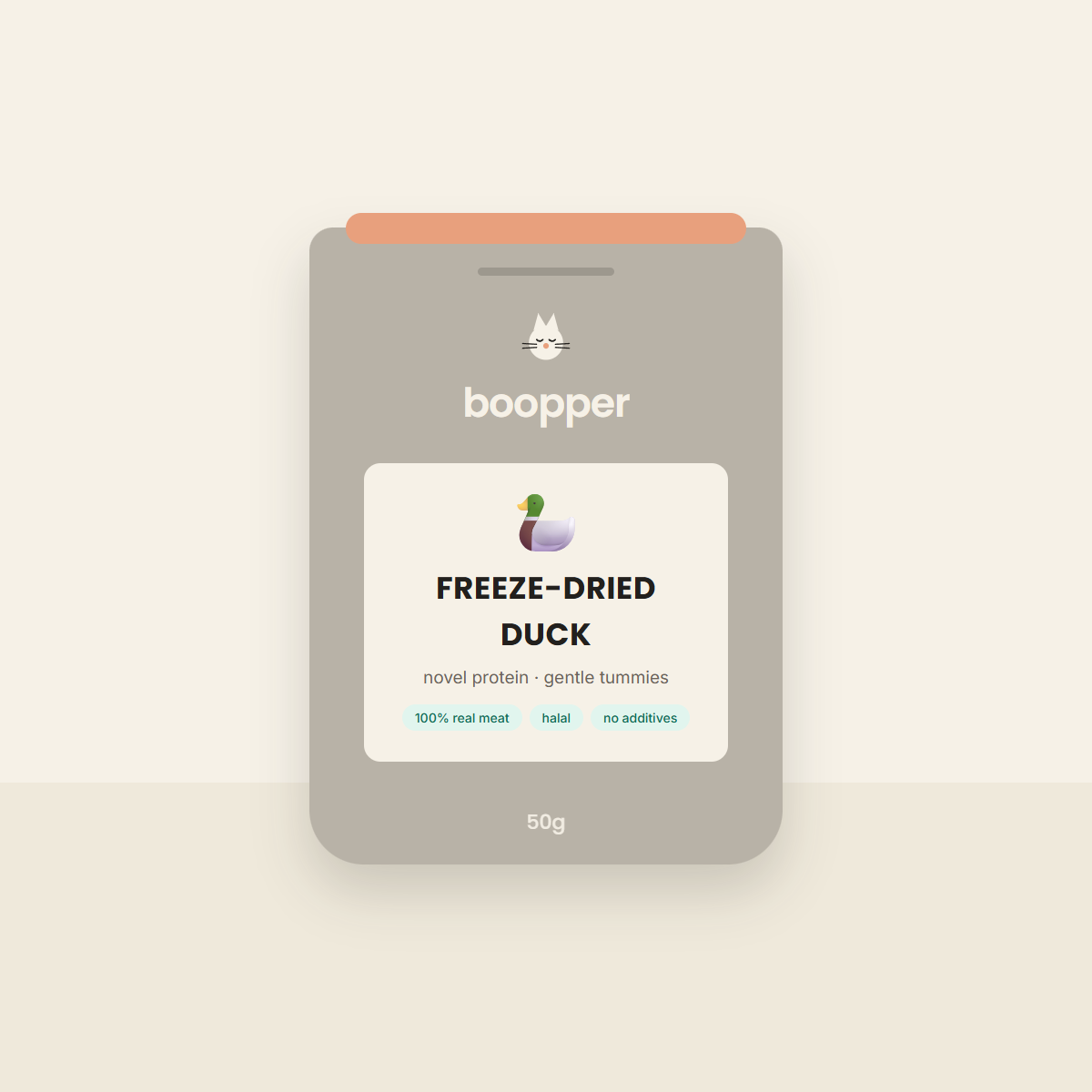 Boopper Freeze-Dried Duck cat treats — stone pouch