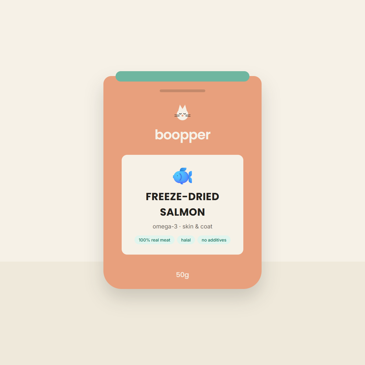 Boopper Freeze-Dried Salmon cat treats — coral pouch