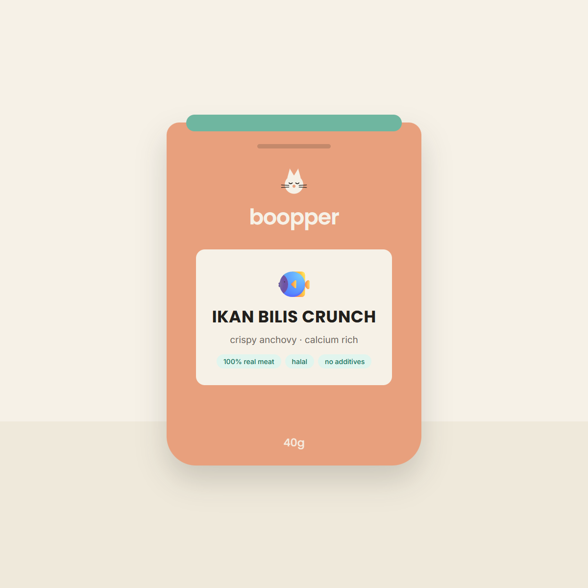 Boopper Ikan Bilis Crunch anchovy cat treats — coral pouch